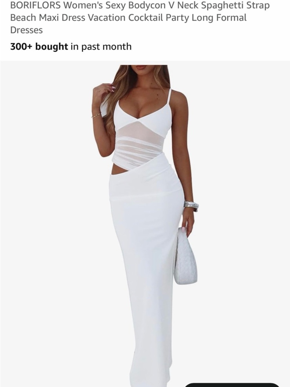 White Spaghetti Strap Maxi Dress with Sheer Waist Panels